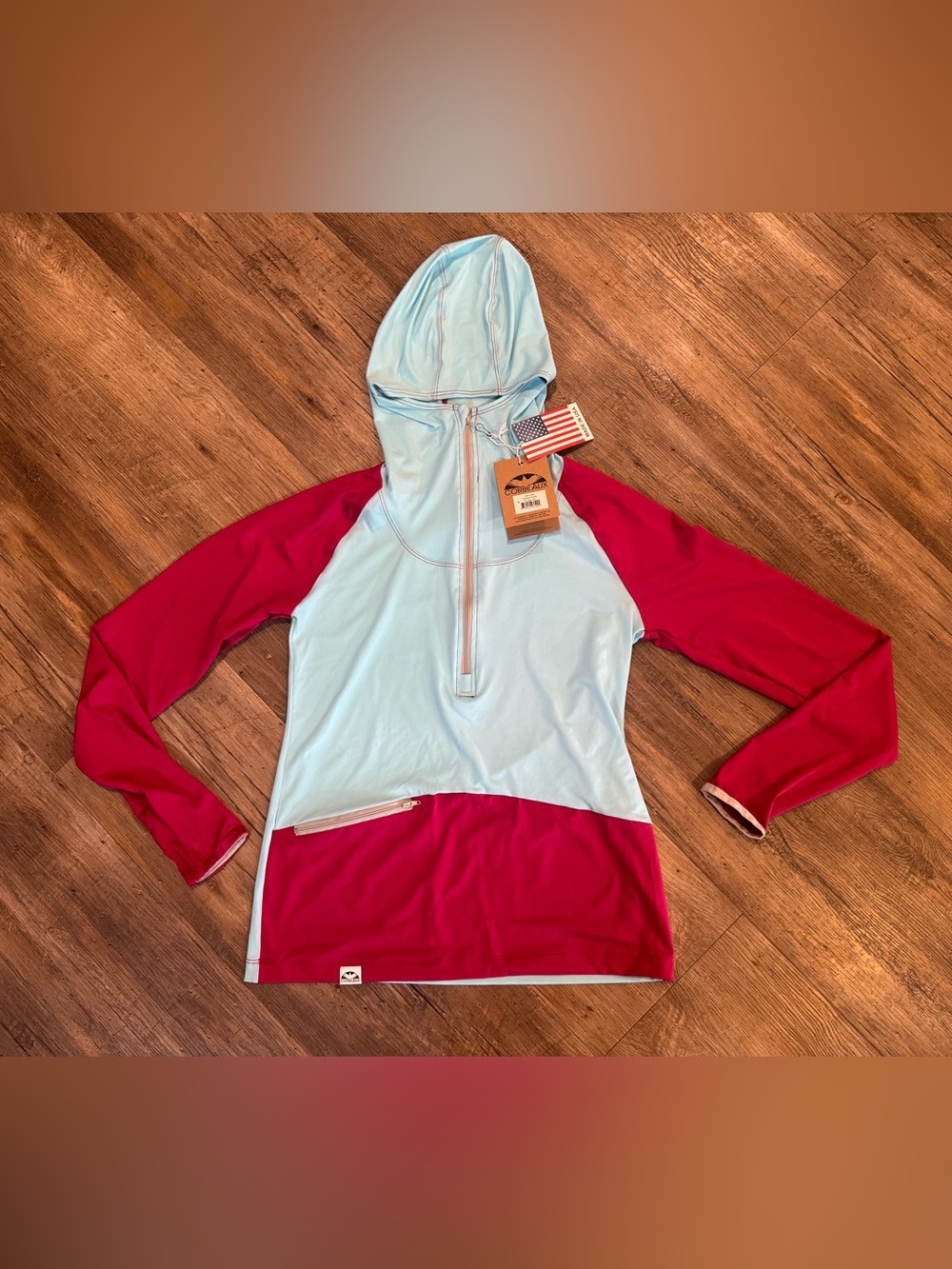 NWT Corbeaux Women's Cycling Sun Hoodie SPF 50 Sz Sm Blue and Dark Pink